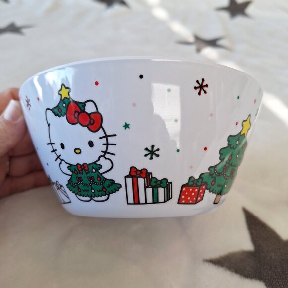 Sanrio Hello Kitty White‎ Christmas Holiday Decorated Bowl Melamine Soup Ramen - Picture 1 of 4